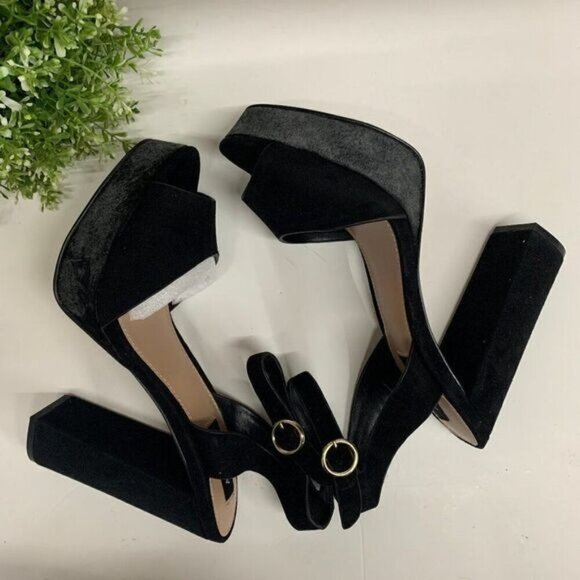 Aqua Mardi Platform Slingbacks Blocked Heels Sandals Size 9.5M Black Suede - Picture 7 of 11